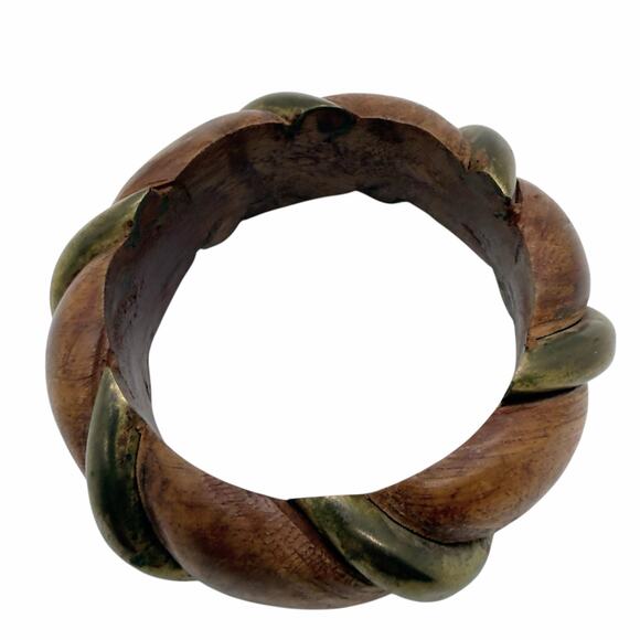 Vintage Twisted Wood and Brass Bangle Bracelet - Picture 4 of 5
